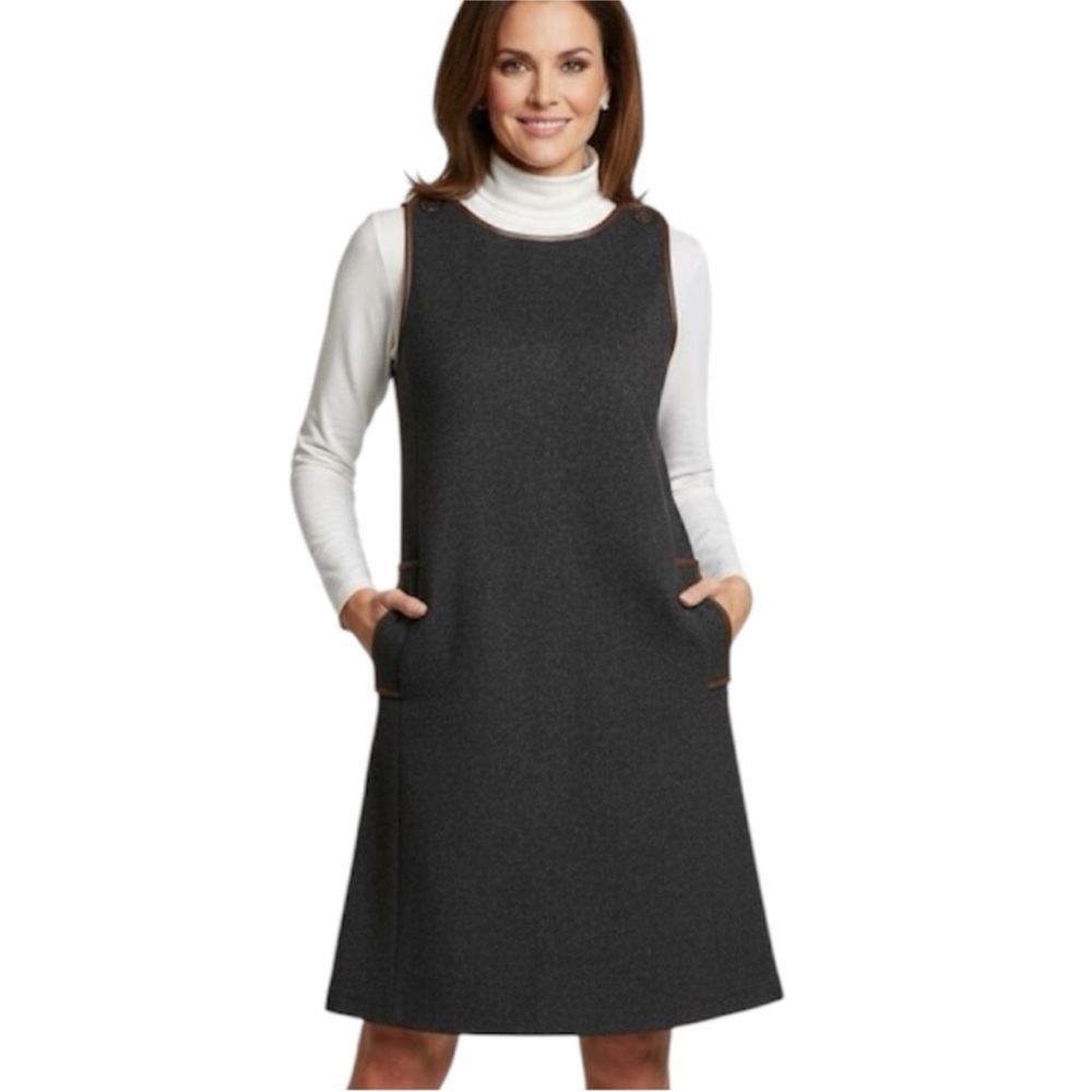J. McLaughlin Black Houndstooth With Faux Leather Trim Dinah Shift Dress Size XS